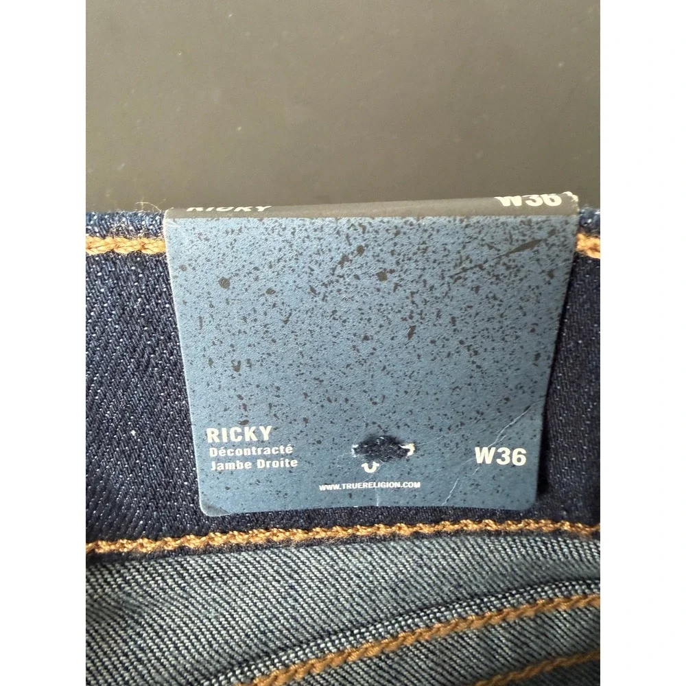True Religion Ricky Relaxed Straight Jeans Mens 36x34 Dark Indigo Blue Denim NWT